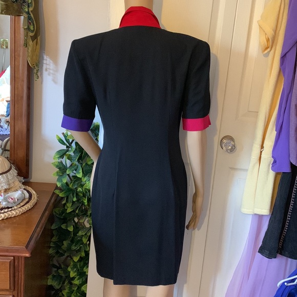 Vtg 80’s mini DRESS purple red black short sleeve New Wave S M - Picture 10 of 10